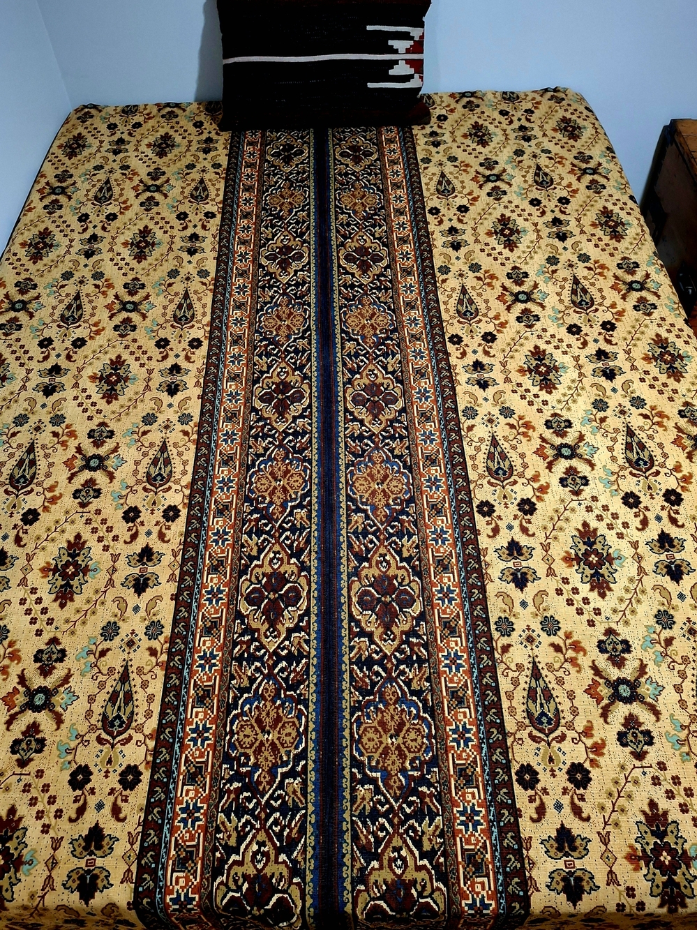 Persian-Style Gold and Navy Bedspread - Unbranded